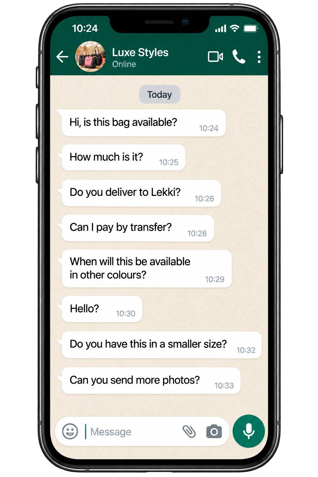 Unanswered customer questions in a WhatsApp conversation